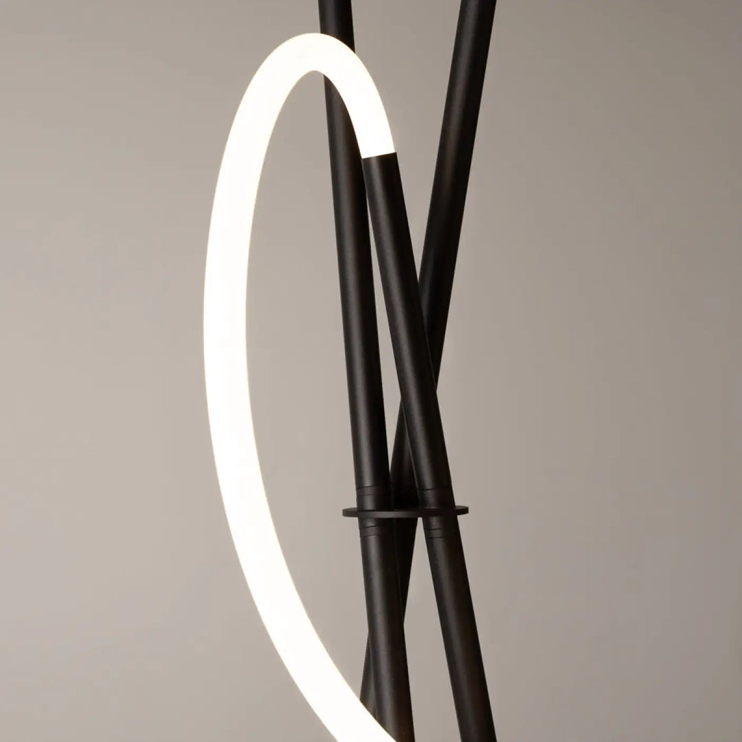 Lampadaire crochet en métal noir avec anneau circulaire led dimmable en silicone blanc éclaireur moderne