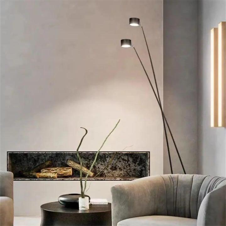 Lampadaire design moderne en fer type noir avec deux bras ajustables et têtes circulaires ajustables nyiris