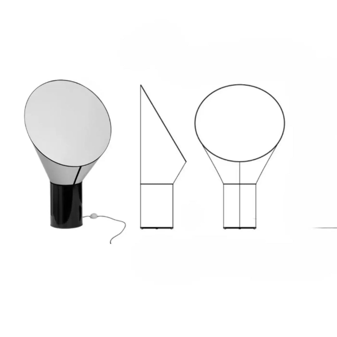 Lampadaire aloris avec base cylindrique noire et abat-jour dôme miroir offrant une lumière douce design moderne