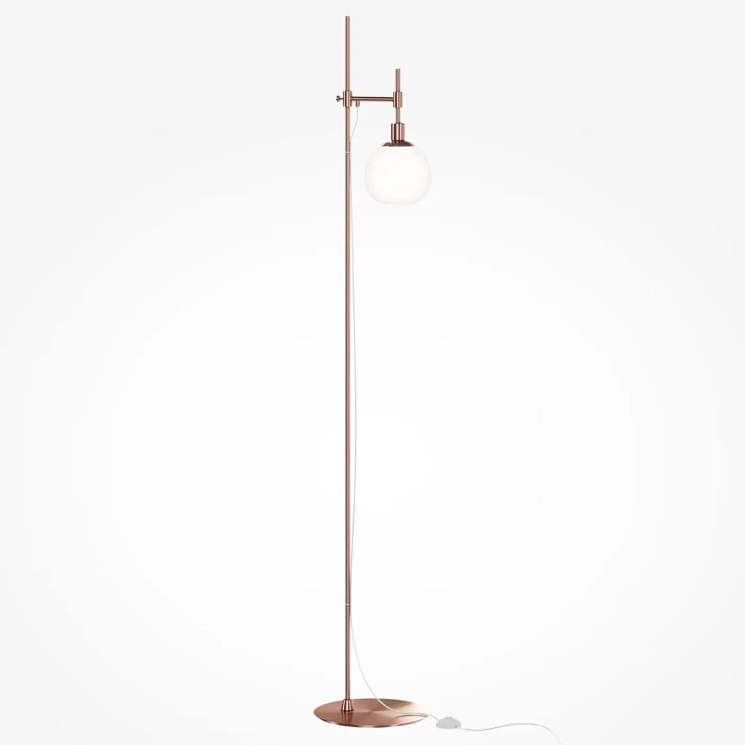 Lampadaire erich en cuivre avec design art déco, bras orientable et globe orientable en verre dépoli