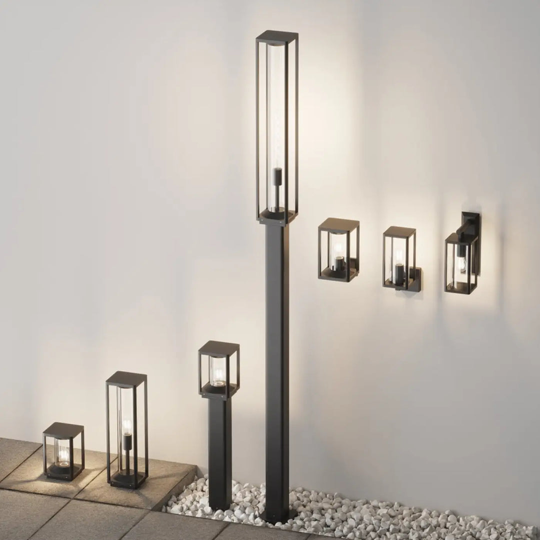 Lampadaire extérieur cell en aluminium graphite avec diffuseur transparent et tête lumineuse pour éclairage chaleureux