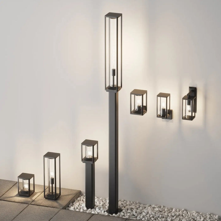 Lampadaire extérieur cell en aluminium graphite avec diffuseur transparent et tête lumineuse pour éclairage chaleureux