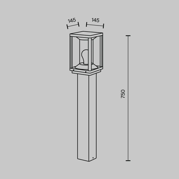 Lampadaire extérieur cell de 750mm avec diffuseur transparent en verre carré et cadre en aluminium graphite avec tête lumineuse