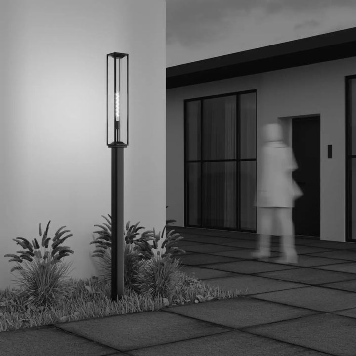 Lampadaire extérieur cell en aluminium graphite avec diffuseur transparent et tête lumineuse à led verticale noire moderne