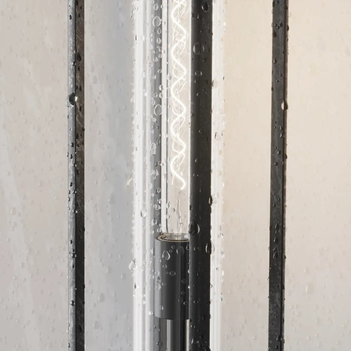 Lampadaire extérieur cell en aluminium graphite avec diffuseur transparent et tête lumineuse en verre clair