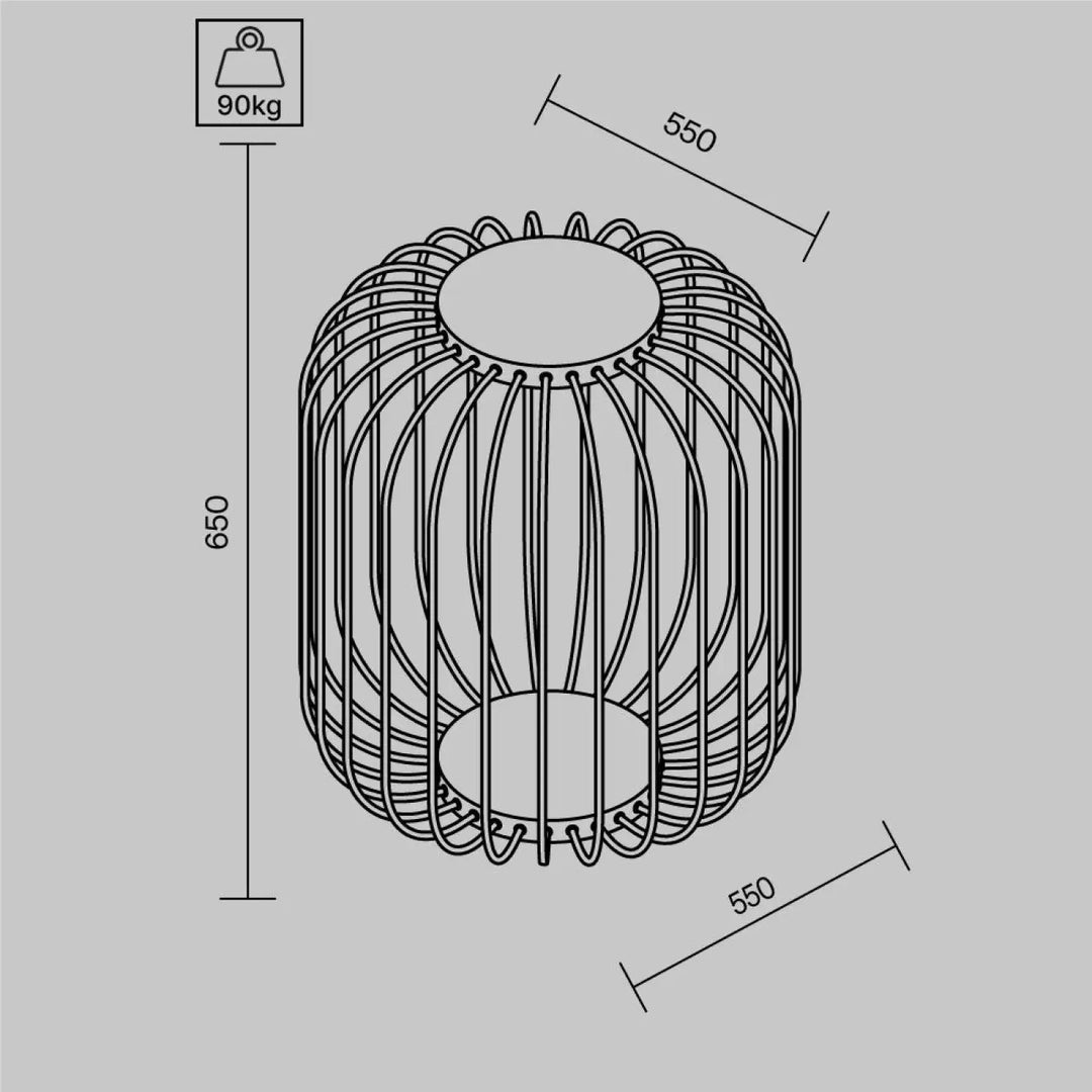 Lampadaire extérieur ajouré en fil d’acier noir avec cage cylindrique pour usage décoratif ou industriel
