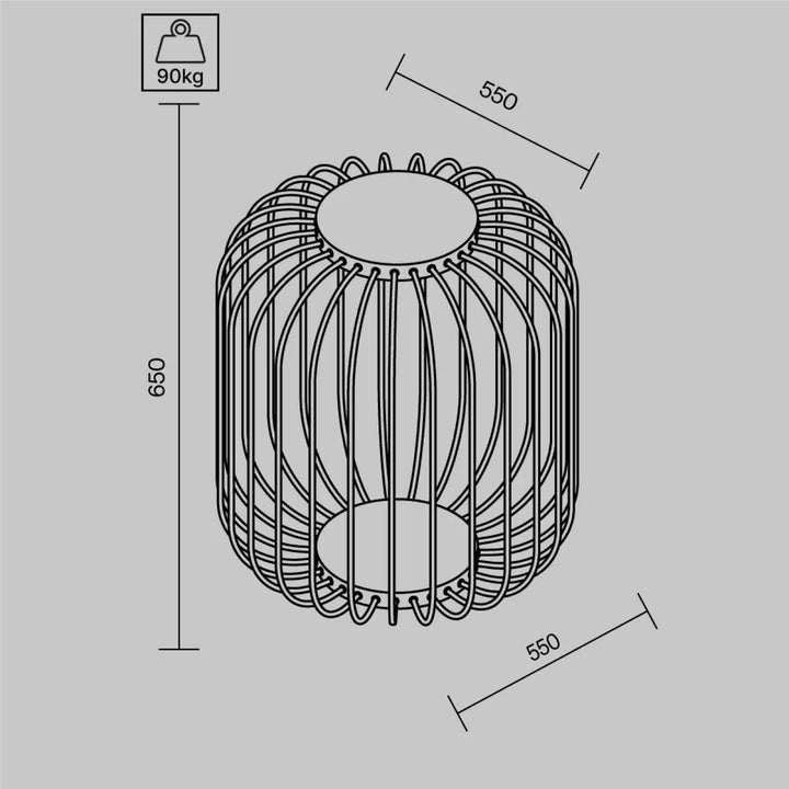 Lampadaire extérieur ajouré en fil d’acier noir avec cage cylindrique pour usage décoratif ou industriel