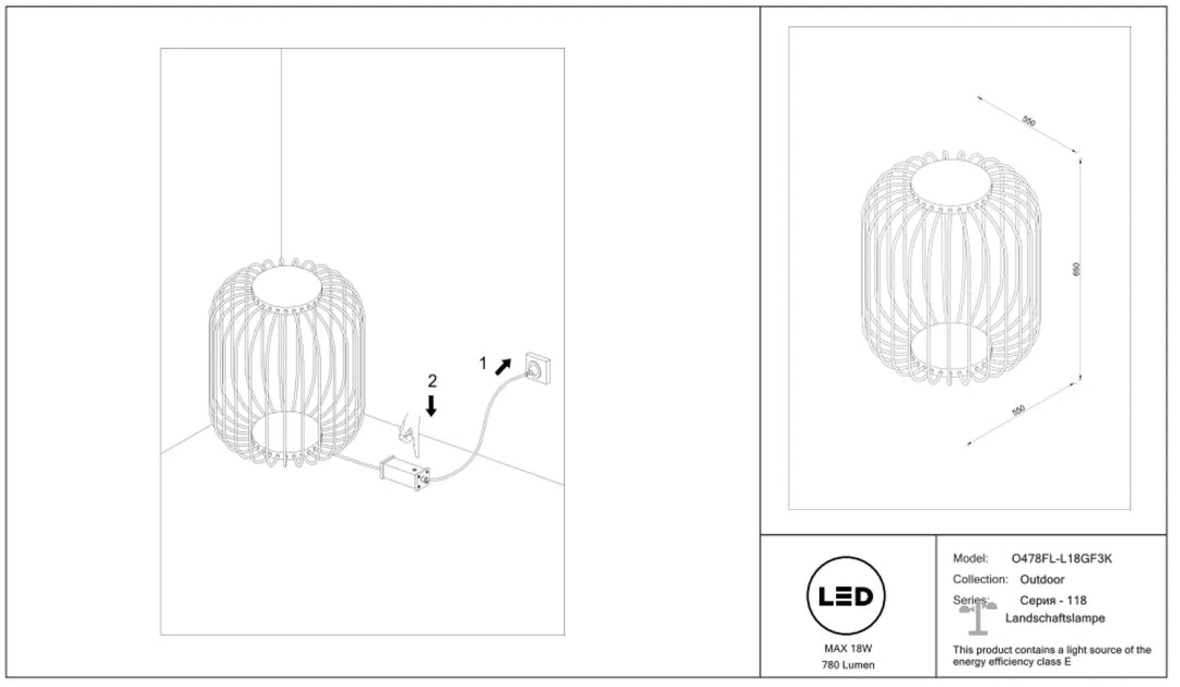 Lampadaire extérieur led en fil d’acier noir cylindrique avec structure ajourée et classe énergétique e