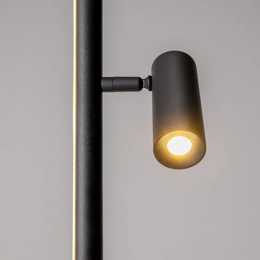 Lampadaire thin noir à spot cylindrique led réglable avec ampoule chaude idéal près d’un canapé