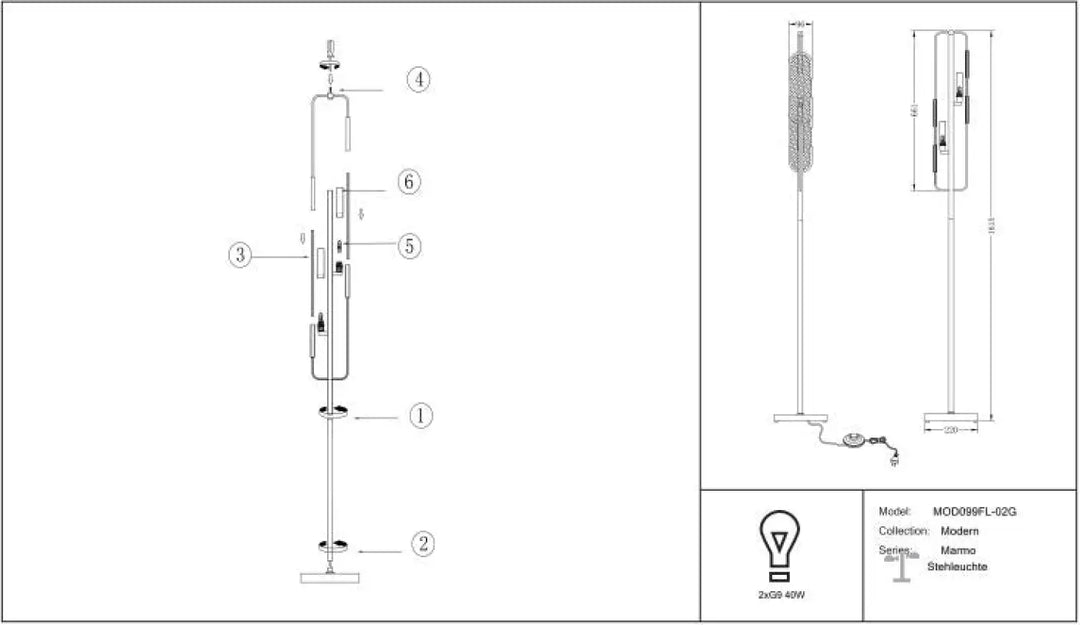 Lampadaire marmo avec pied doré et marbre blanc, abat-jour cylindrique et structure en métal élancée