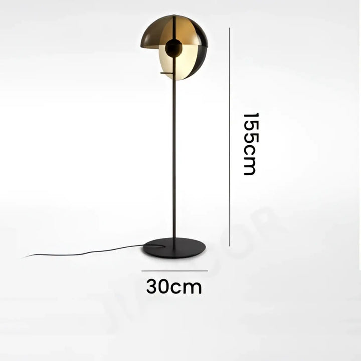 Lampadaire minimaliste noir avec abat jour en verre fumé led