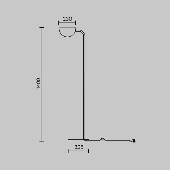 Lampadaire mollis en acier noir avec un réflecteur feuille semi-sphérique et un pied incurvé minimaliste