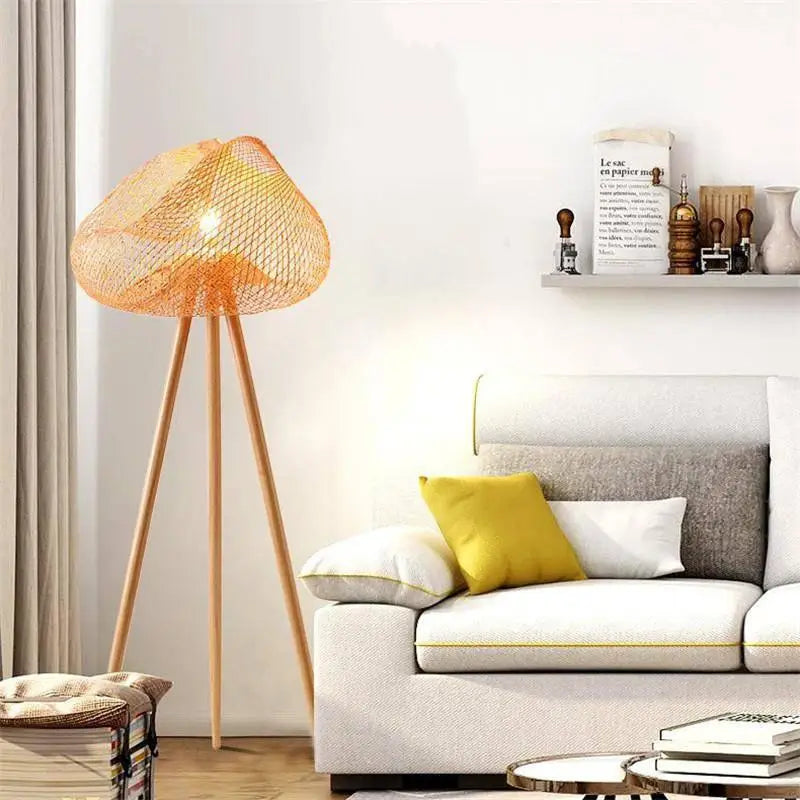 Lampadaire Sur Pied Rotin Beige à Forme Organique