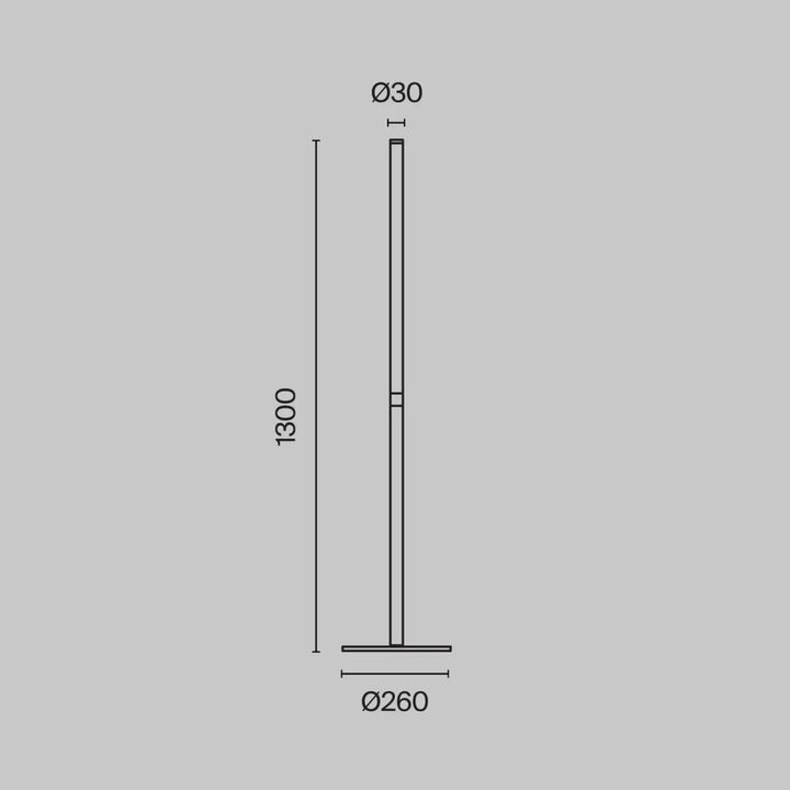 Lampadaire ray tube lumineux avec tige cylindrique en acier noir et base circulaire minimaliste