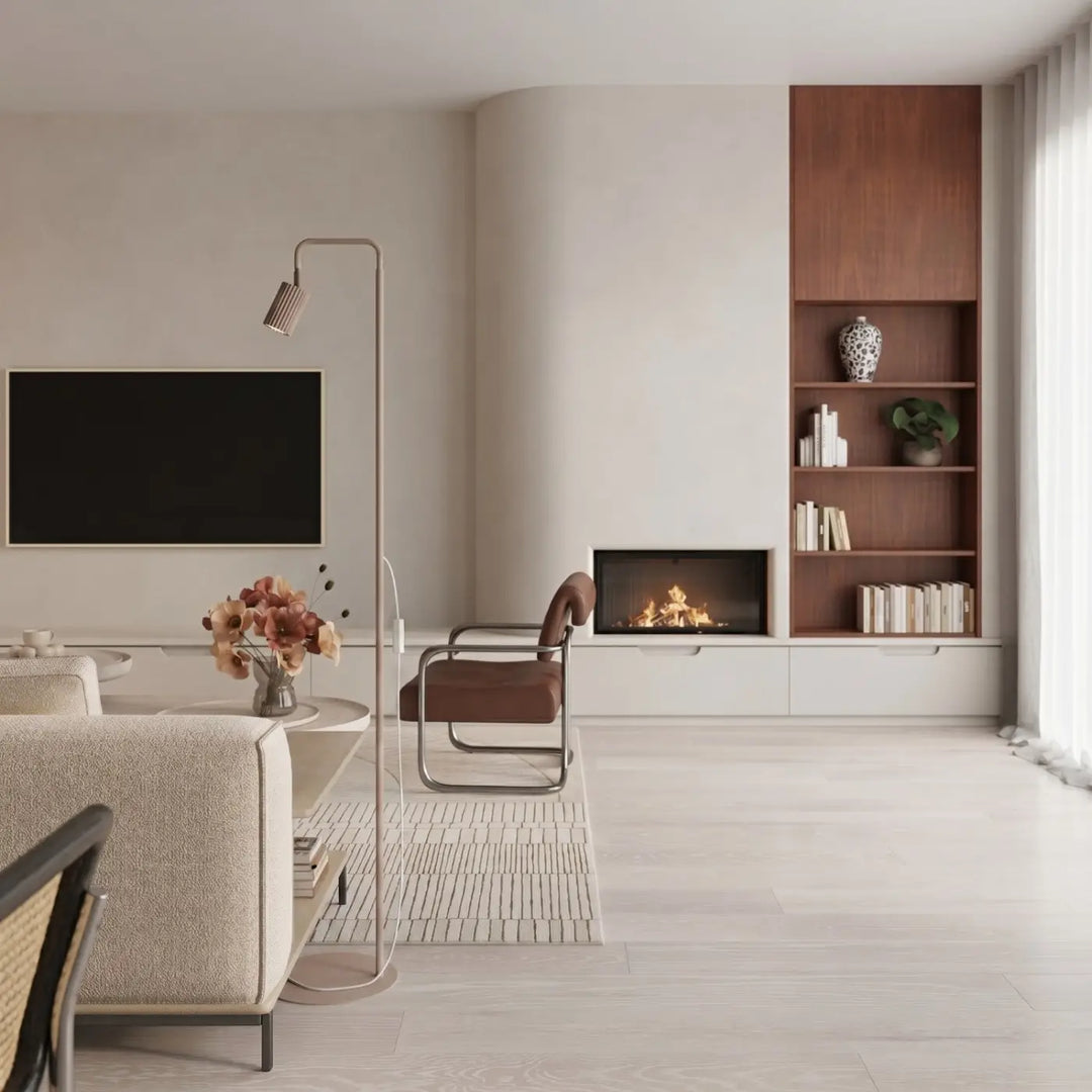 Lampadaire taupe dans un salon