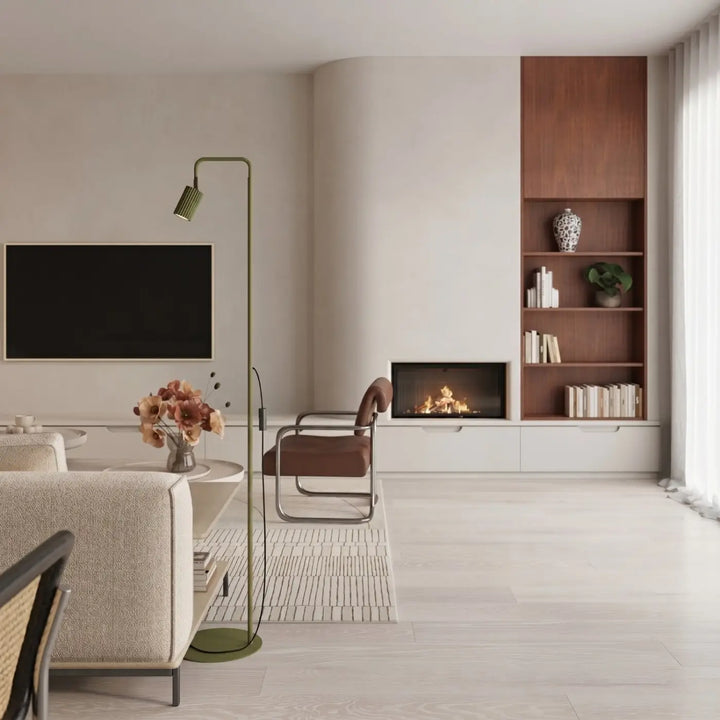 Lampadaire vert olive dans un salon
