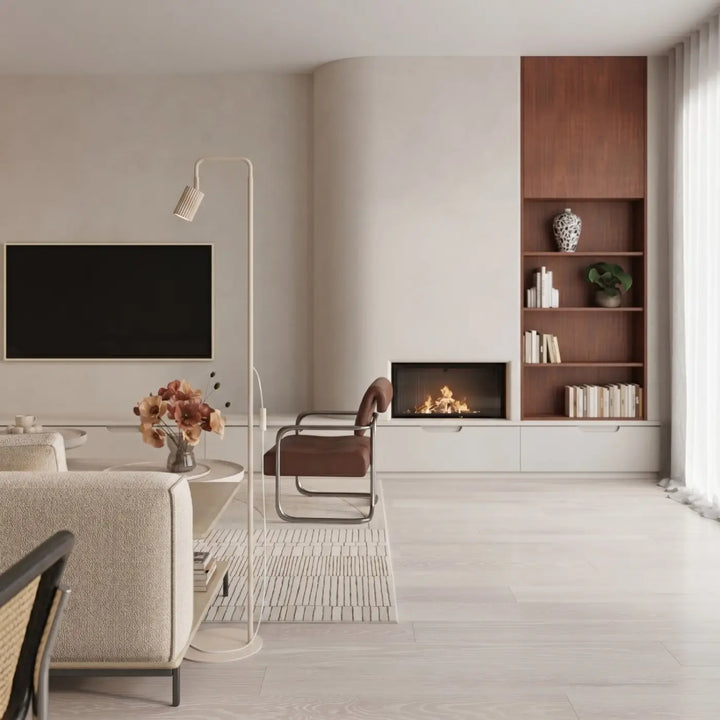 Lampadaire beige dans un salon