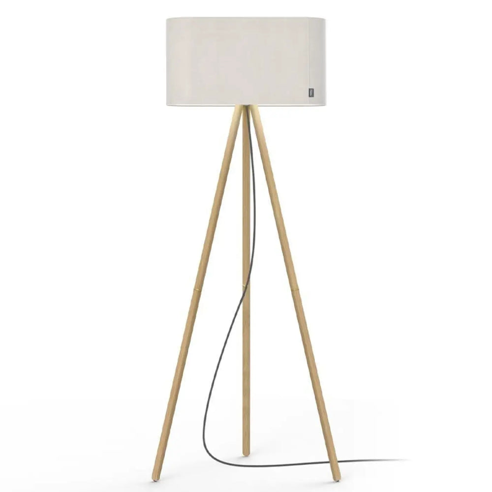 Lampadaire Belmont, abat-jour blanc et pieds en chêne