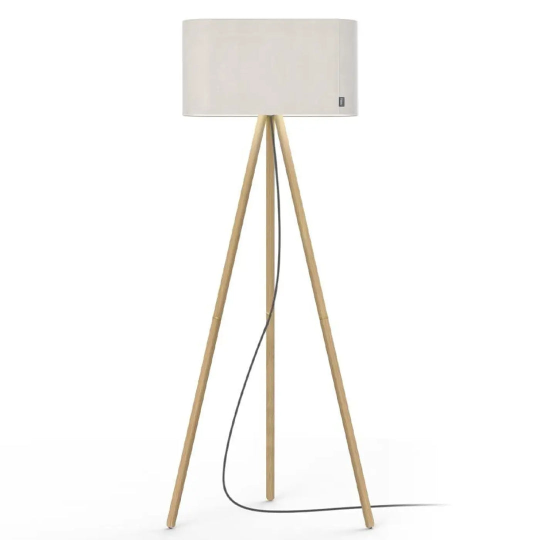 Lampadaire Belmont, abat-jour blanc et pieds en chêne