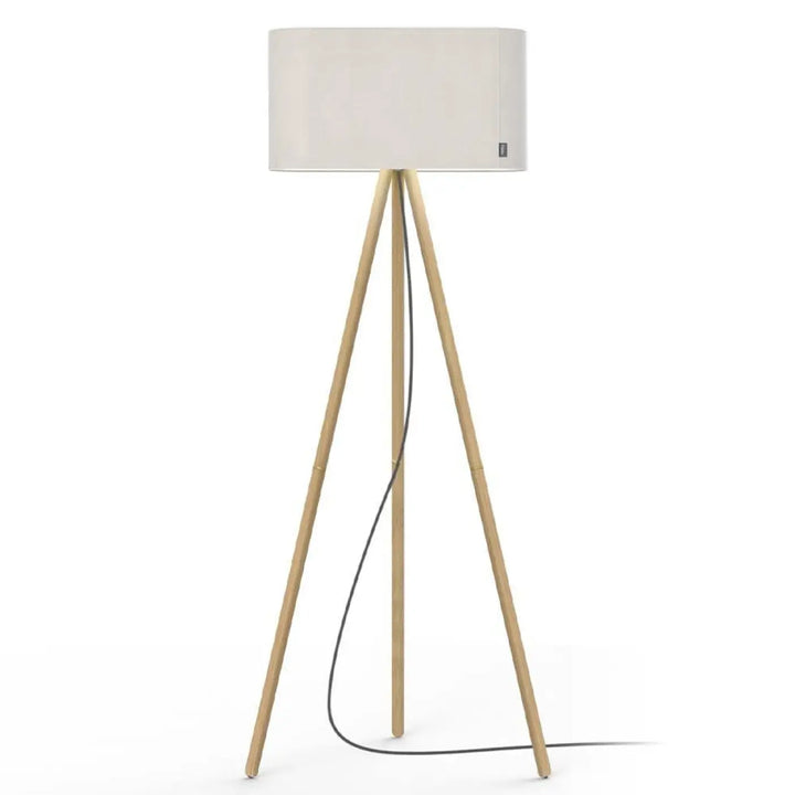 Lampadaire Belmont, abat-jour blanc et pieds en chêne