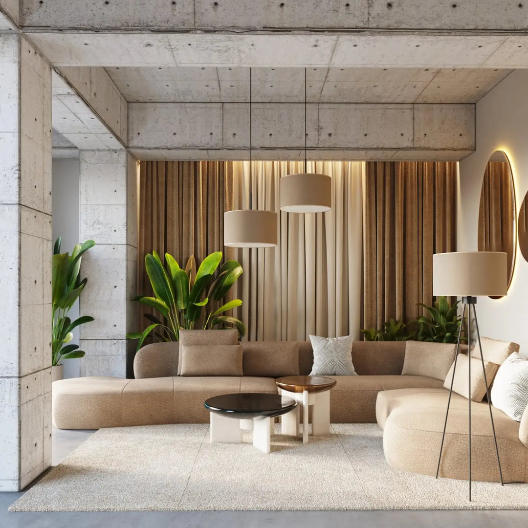 Lampadaire taupe/noir dans un intérieur contemporain