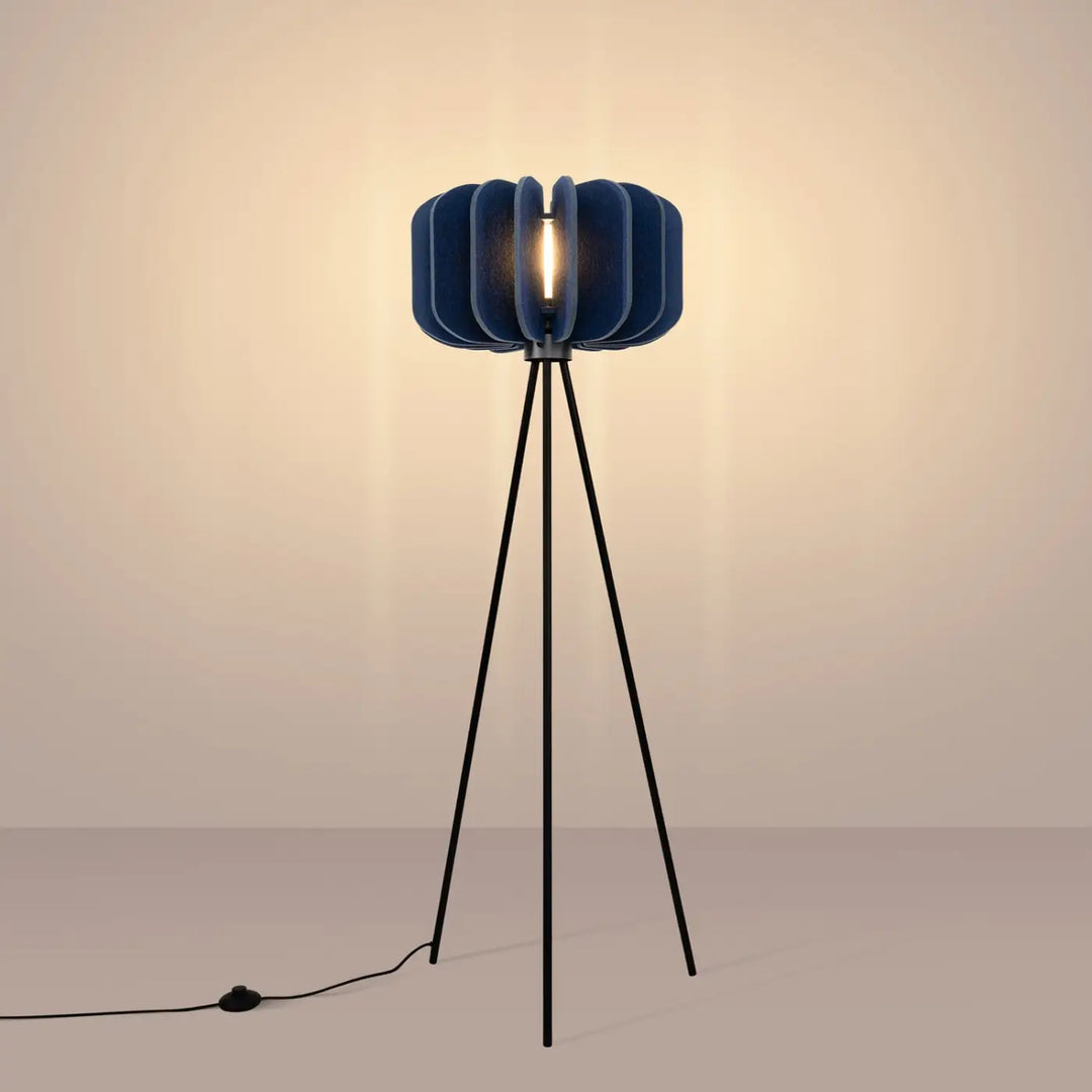 Lampadaire bleu marine/noir allumé