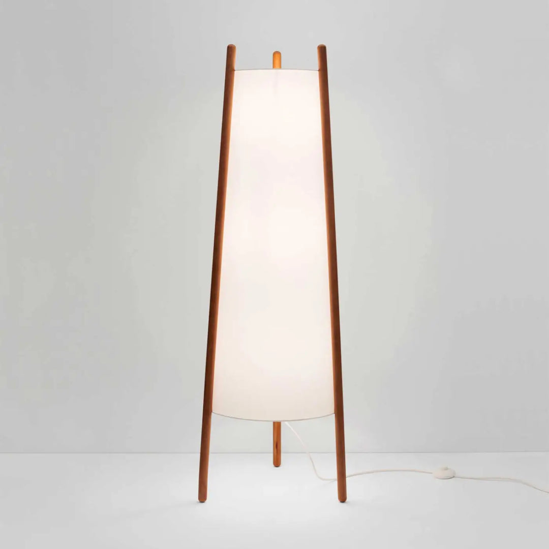 Lampadaire trépied Woody en bois et tissu