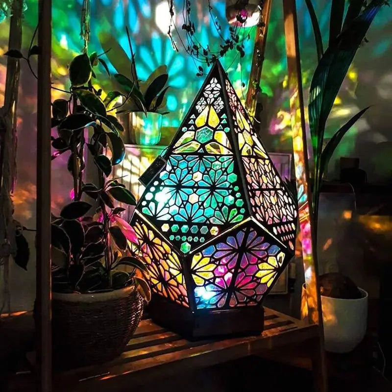 Lampe Bohème À Poser Style Boho En Bois Noir Multicolore