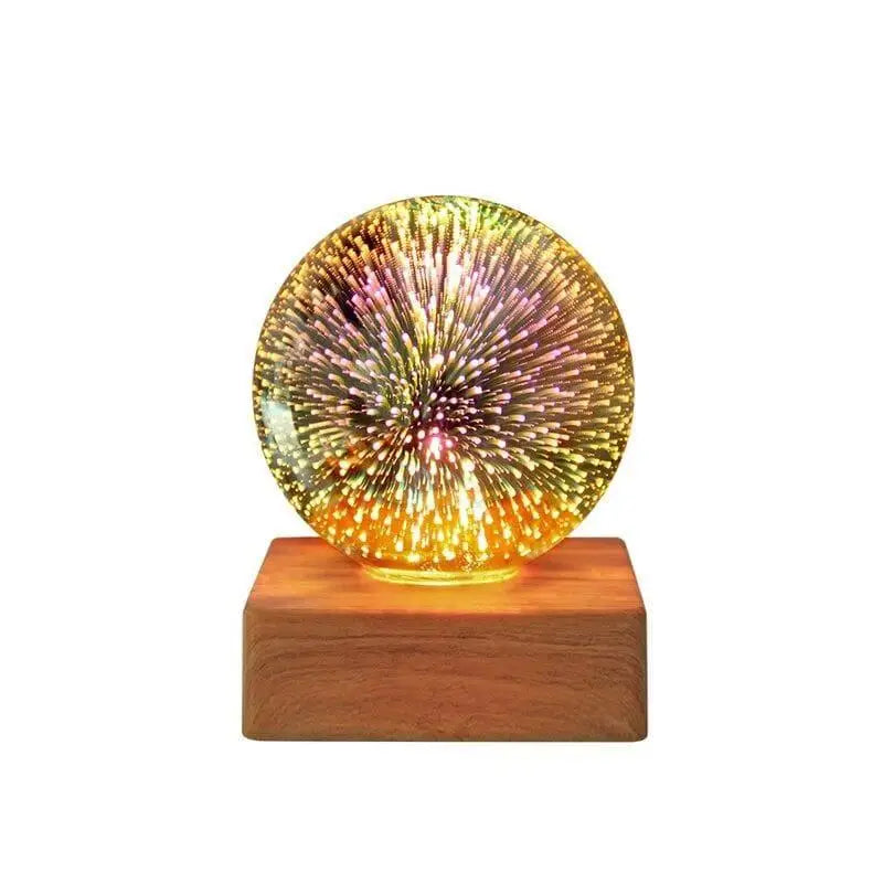 Lampe Boule à Poser Multicolore en Verre et Bois