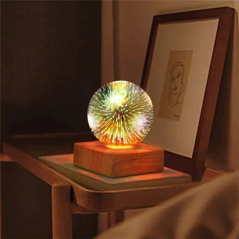 Lampe Boule à Poser Multicolore en Verre et Bois