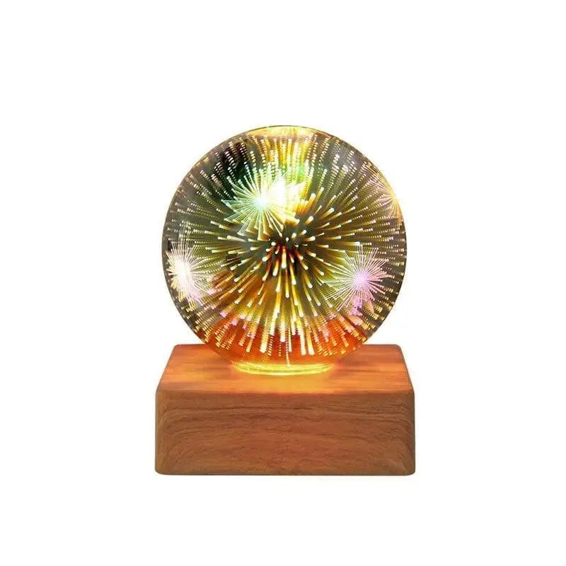 Lampe Boule à Poser Multicolore en Verre et Bois