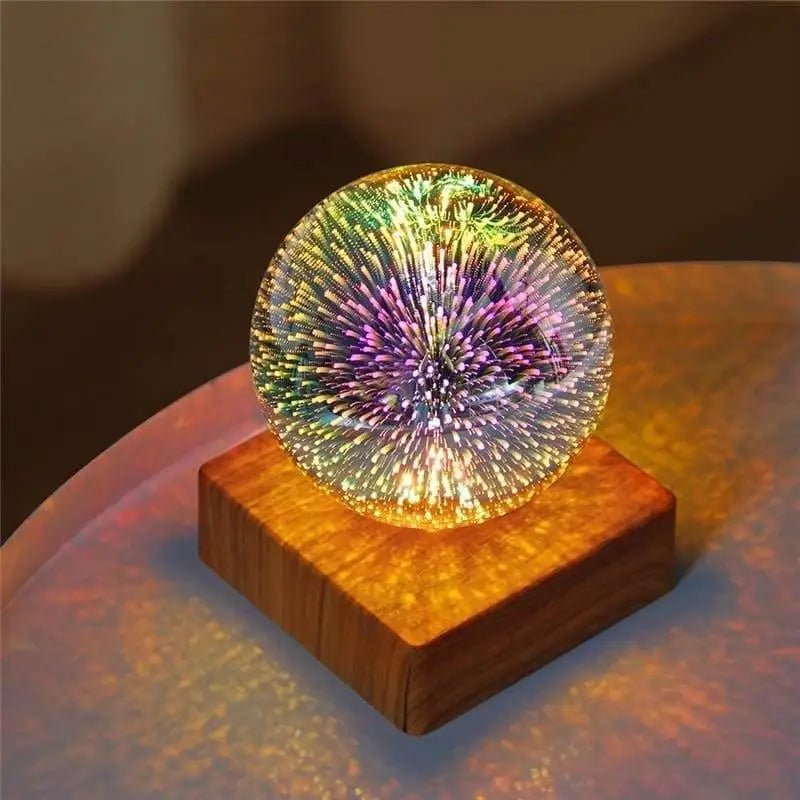 Lampe Boule à Poser Multicolore en Verre et Bois