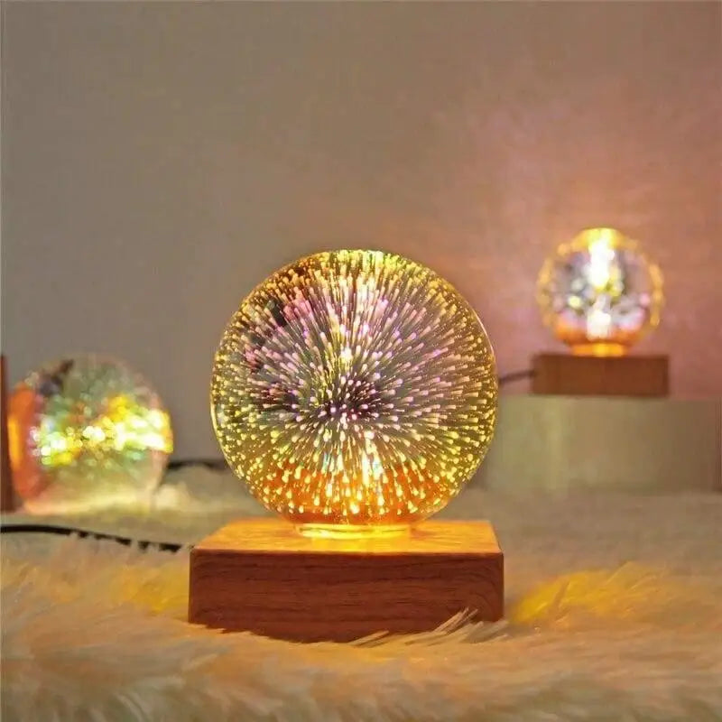 Lampe Boule à Poser Multicolore en Verre et Bois