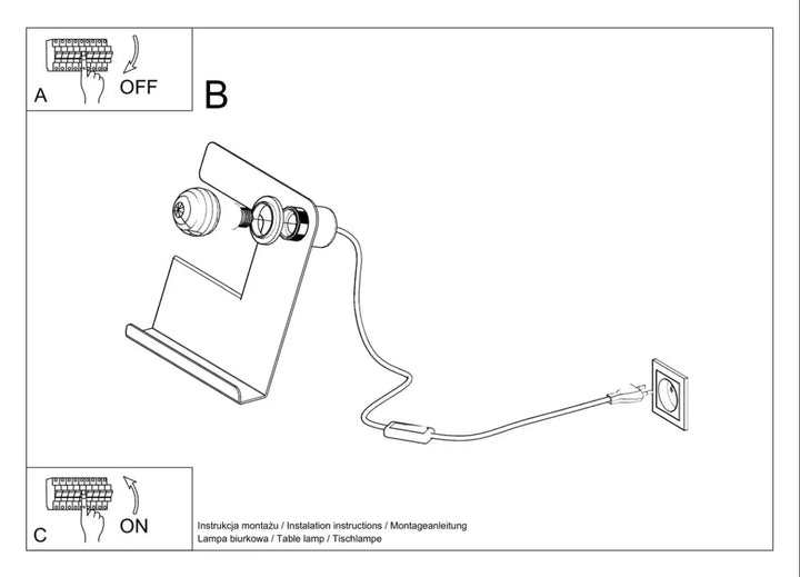 Lampe de bureau incline en acier plié avec deux ampoules e27 ajustables et cordon simple en feuille d’acier pliée