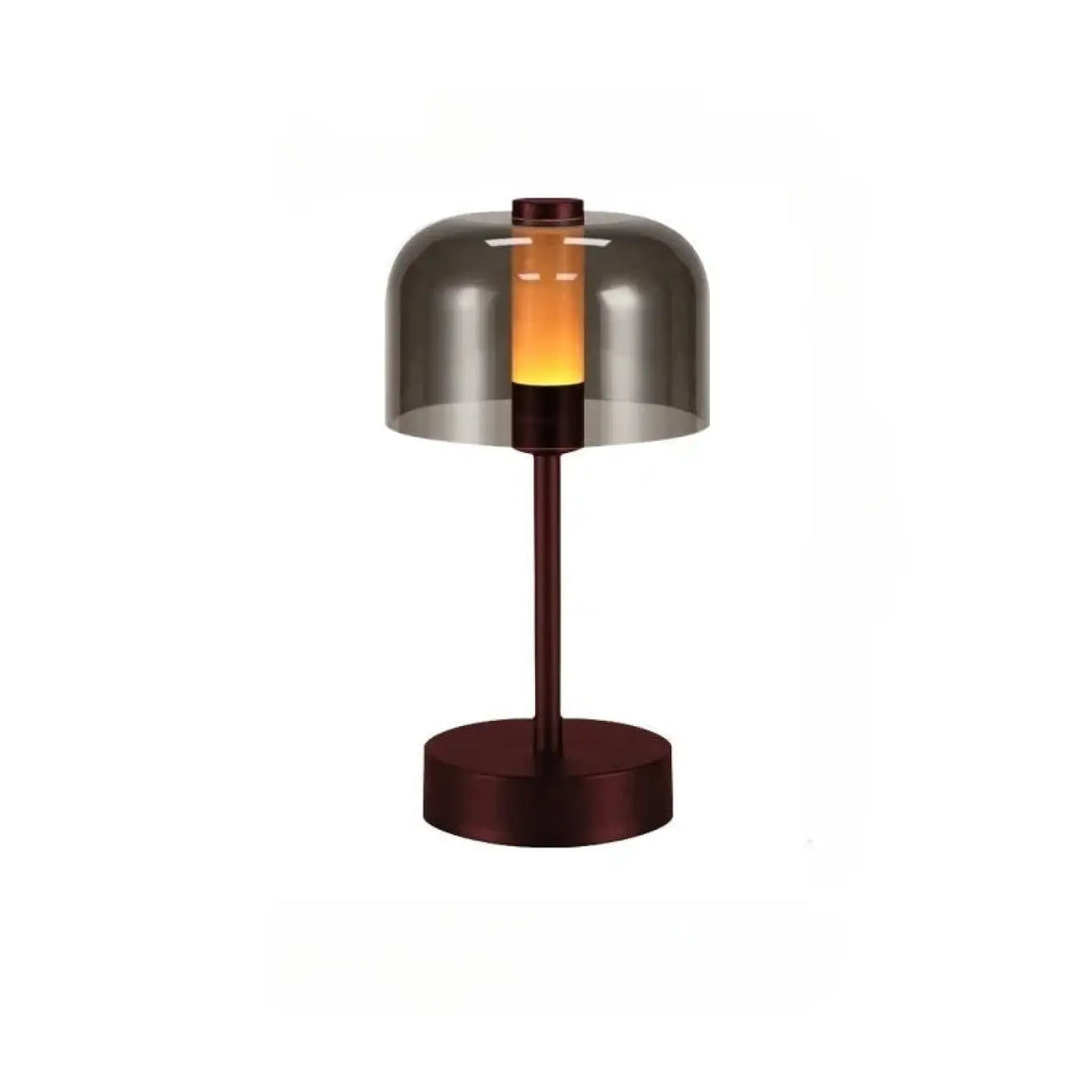 Lampe de table cristo en métal bronze foncé avec dôme en verre fumé translucide et lumière ambre pour night light