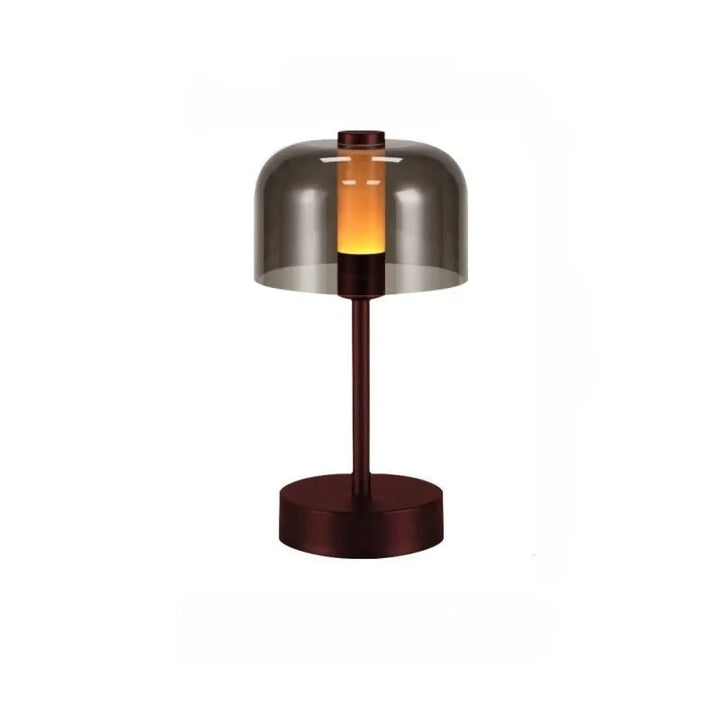 Lampe de table cristo en métal bronze foncé avec dôme en verre fumé translucide et lumière ambre pour night light