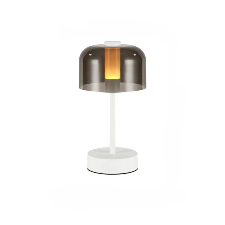 Lampe de table cristo avec base blanche moderne et dôme en verre fumé pour une lumière d ambiance tamisée et night light