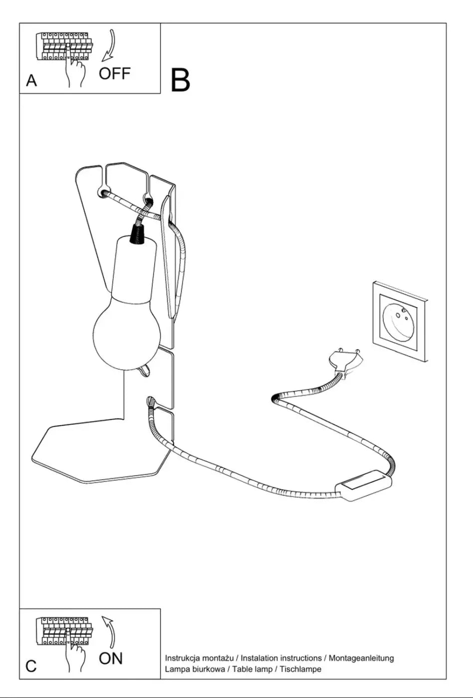 Lampe de bureau arby avec base courbée en plaque d’acier découpée, ampoule e27 et lampe baladeuse réglable