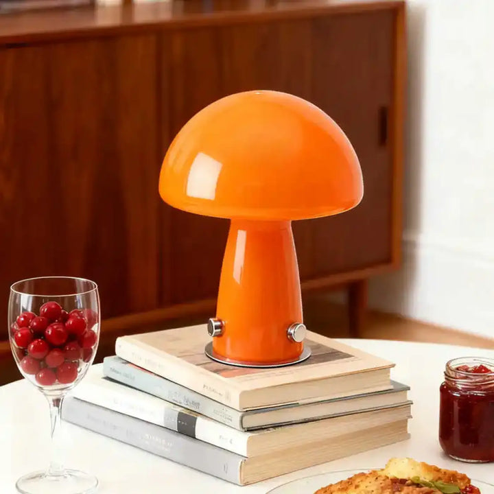 Lampe de chevet champignon euforia orange vif avec finition lisse et base métallique pour décoration intérieure plus qu’un éclairage