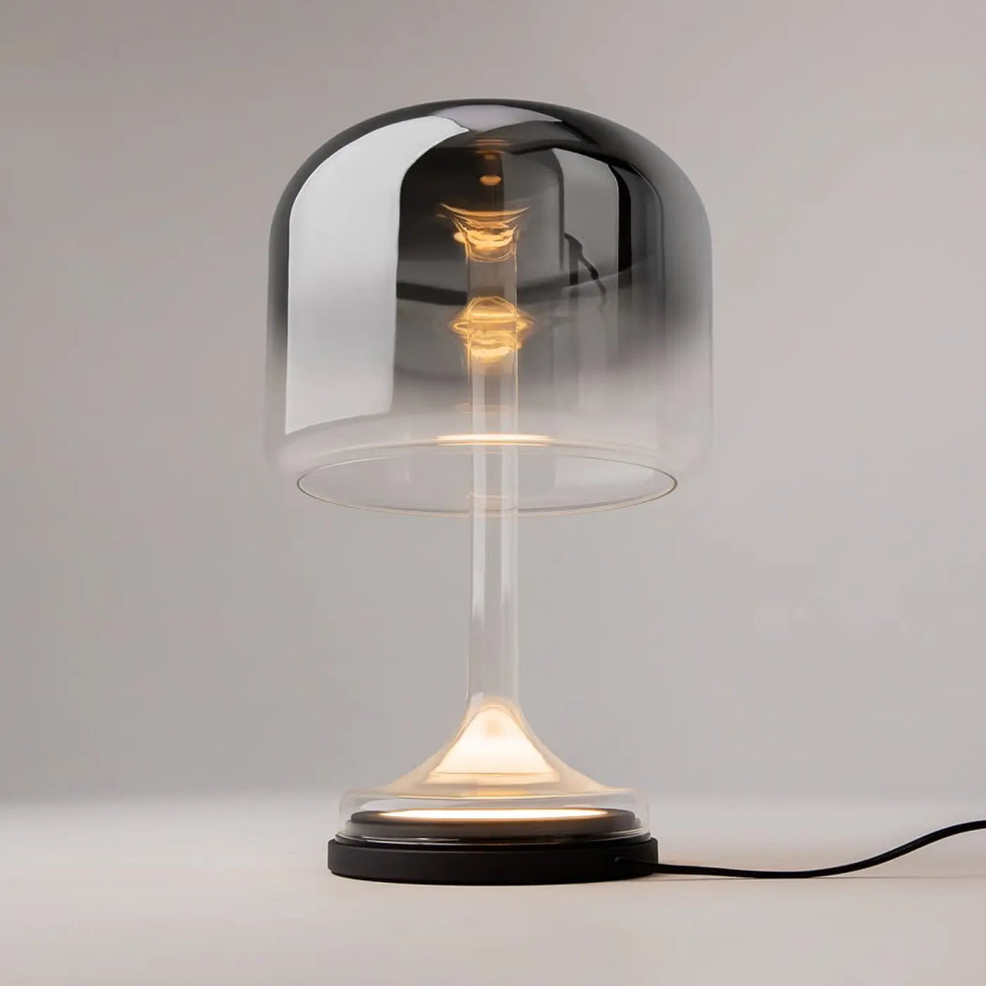 Lampe de chevet lampe spirito avec verre gris dégradé et socle vertical noir minimaliste
