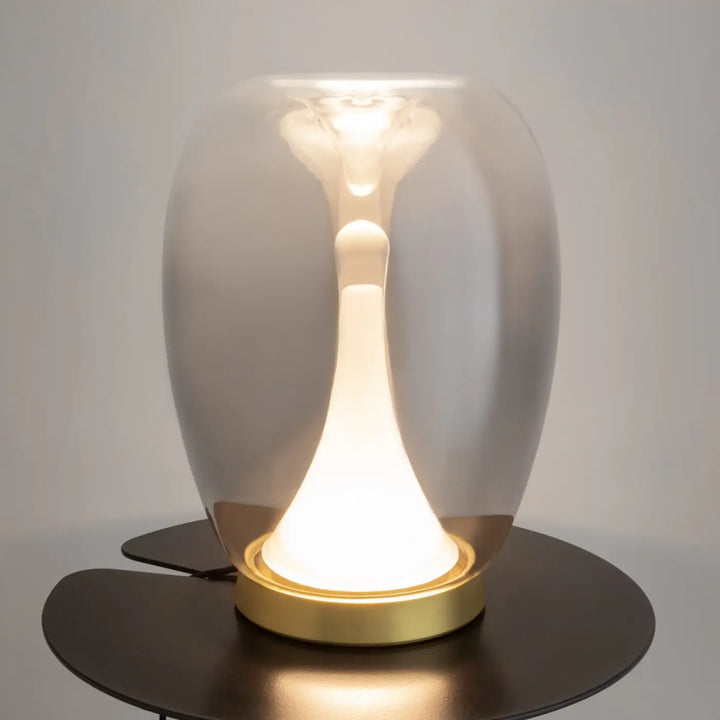 Lampe de chevet led splash avec dôme en verre translucide éclairage led intégrée blanc chaud base dorée