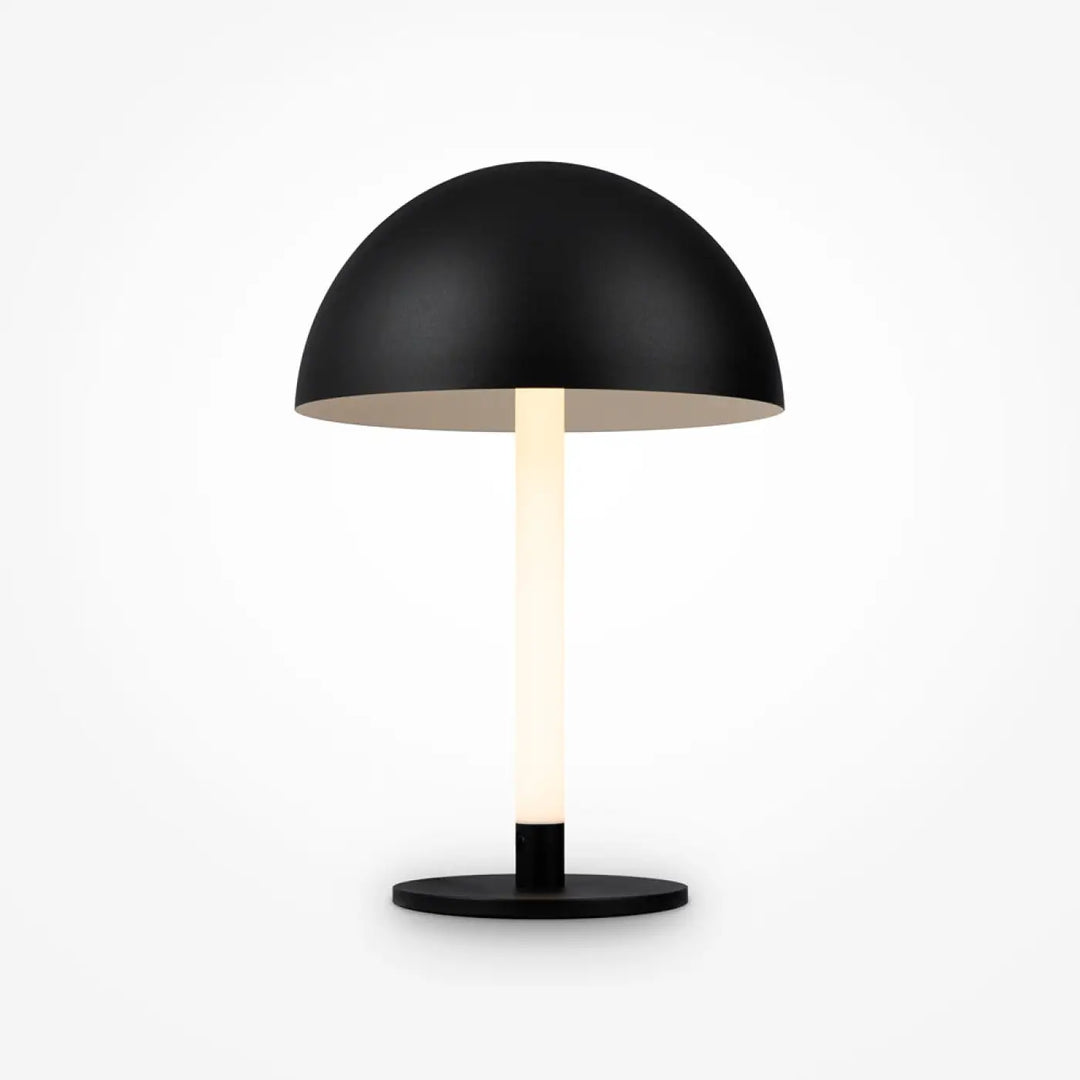 Lampe de chevet ray en tube courbé acier noir avec design minimaliste et colonne centrale illuminée