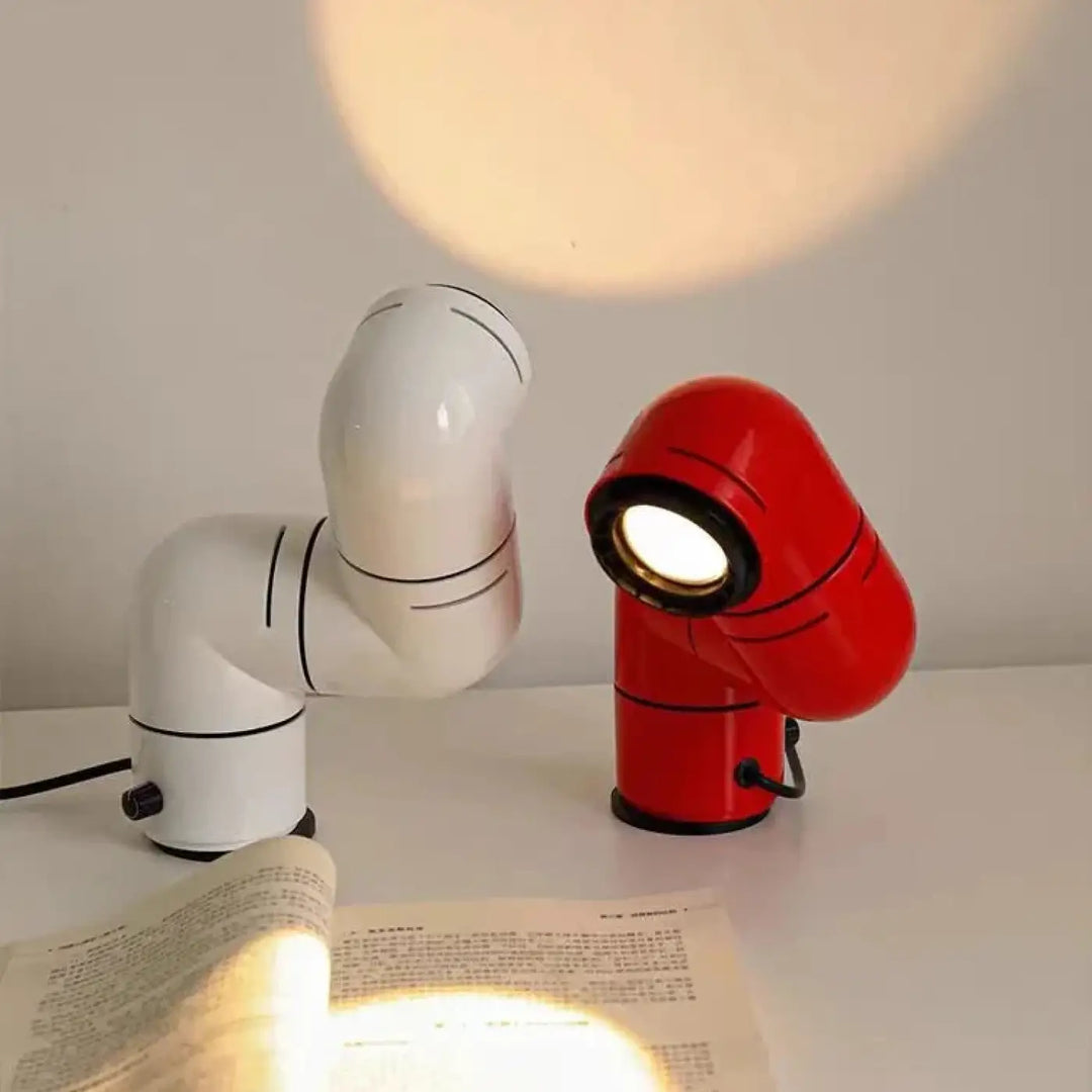 Lampe de chevet alana chevet rétro futuriste en forme de tuyau rouge et blanche avec accents noirs pour décoration intérieure