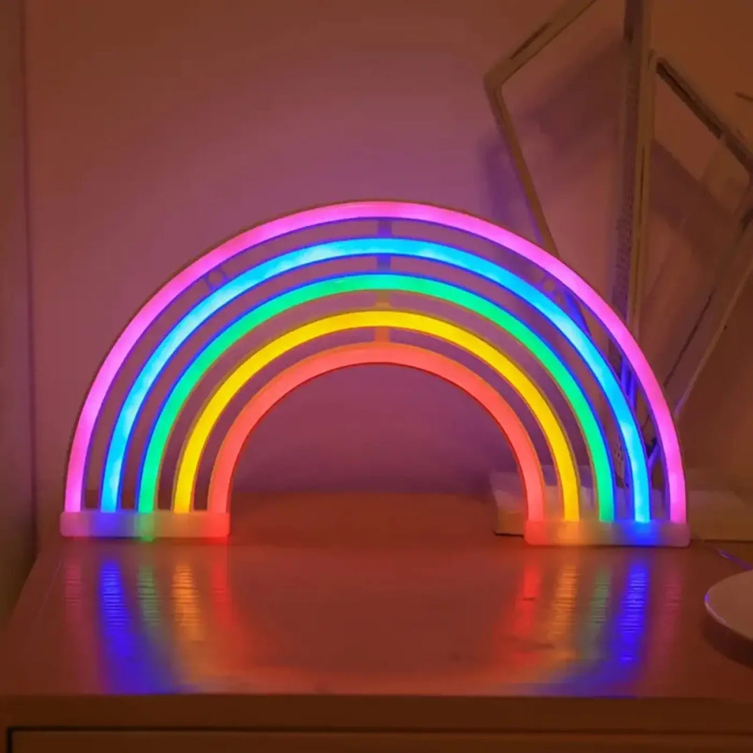 Lampe arc-en-ciel led néon colorée avec arcs lumineux vibrants pour décoration murale et ambiance féerique