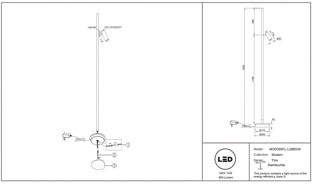 Lampe de chevet ai avec pied aluminium design épuré et spotlight ajustable pour salle à manger en trois finitions