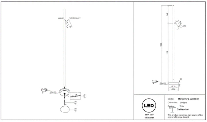 Lampe de chevet ai avec pied aluminium design épuré et spotlight ajustable pour salle à manger en trois finitions