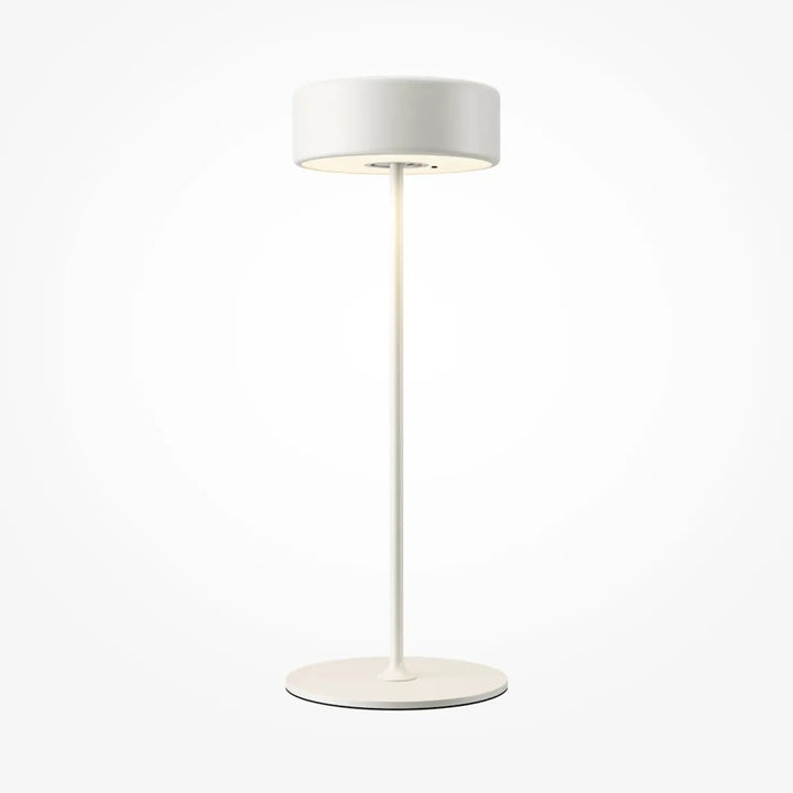 Lampe de chevet blanche cylindrique avec design épuré et pied aluminium disponible en trois finitions pour salle à manger