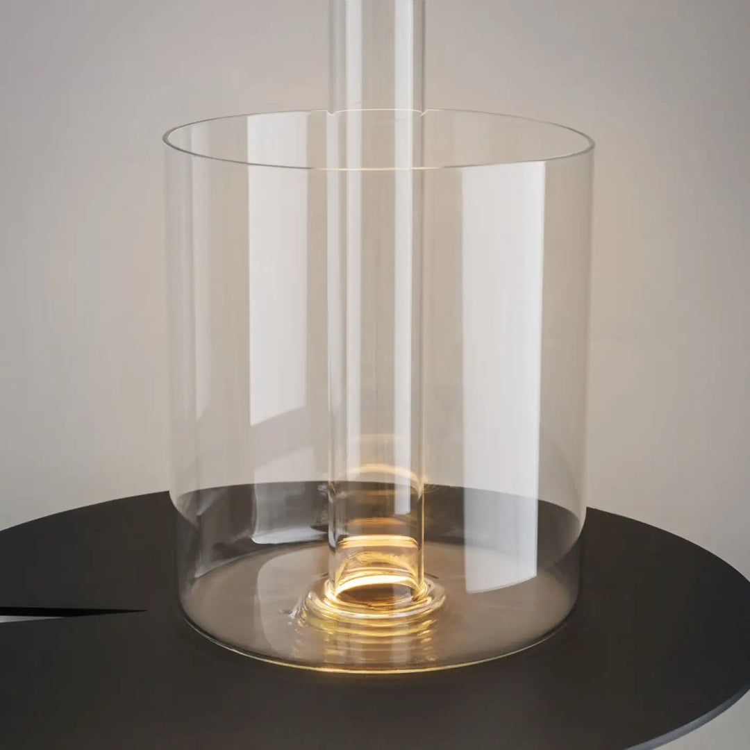 Lampe de chevet en verre clair avec base cylindrique et tige, lumière led dimmable à batterie rechargeable idéale décoration florale