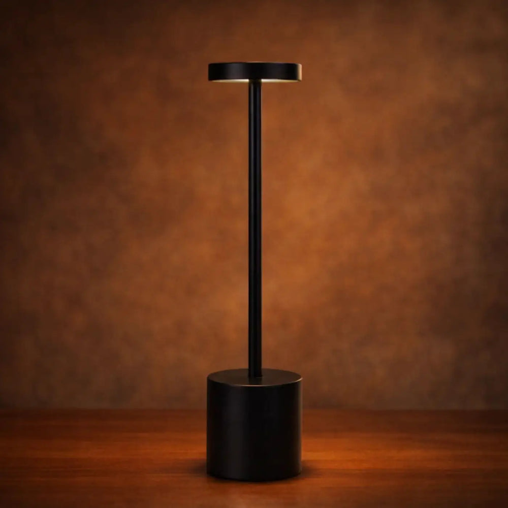 Lampe de chevet noire cylindrique avec design minimaliste et lumière circulaire, mini lampe ultra-pratique sans fil