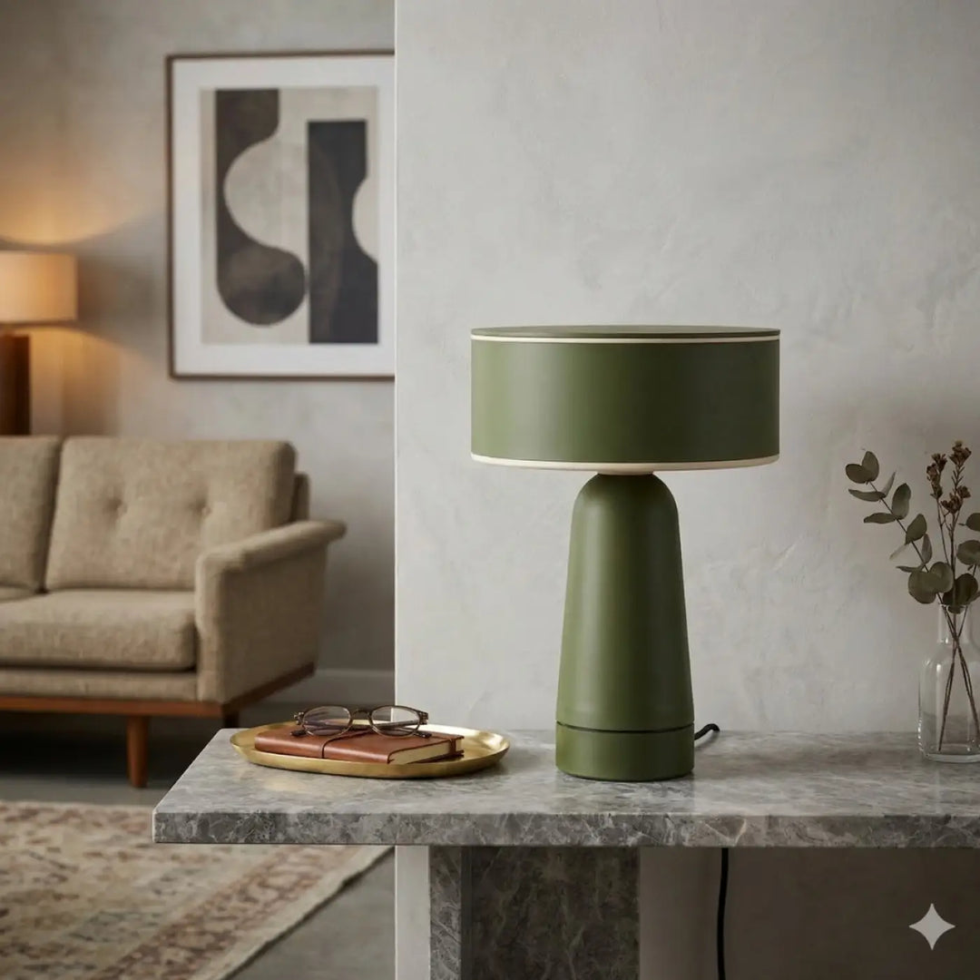 Lampe à poser AXO vert olive dans un intérieur contemporain